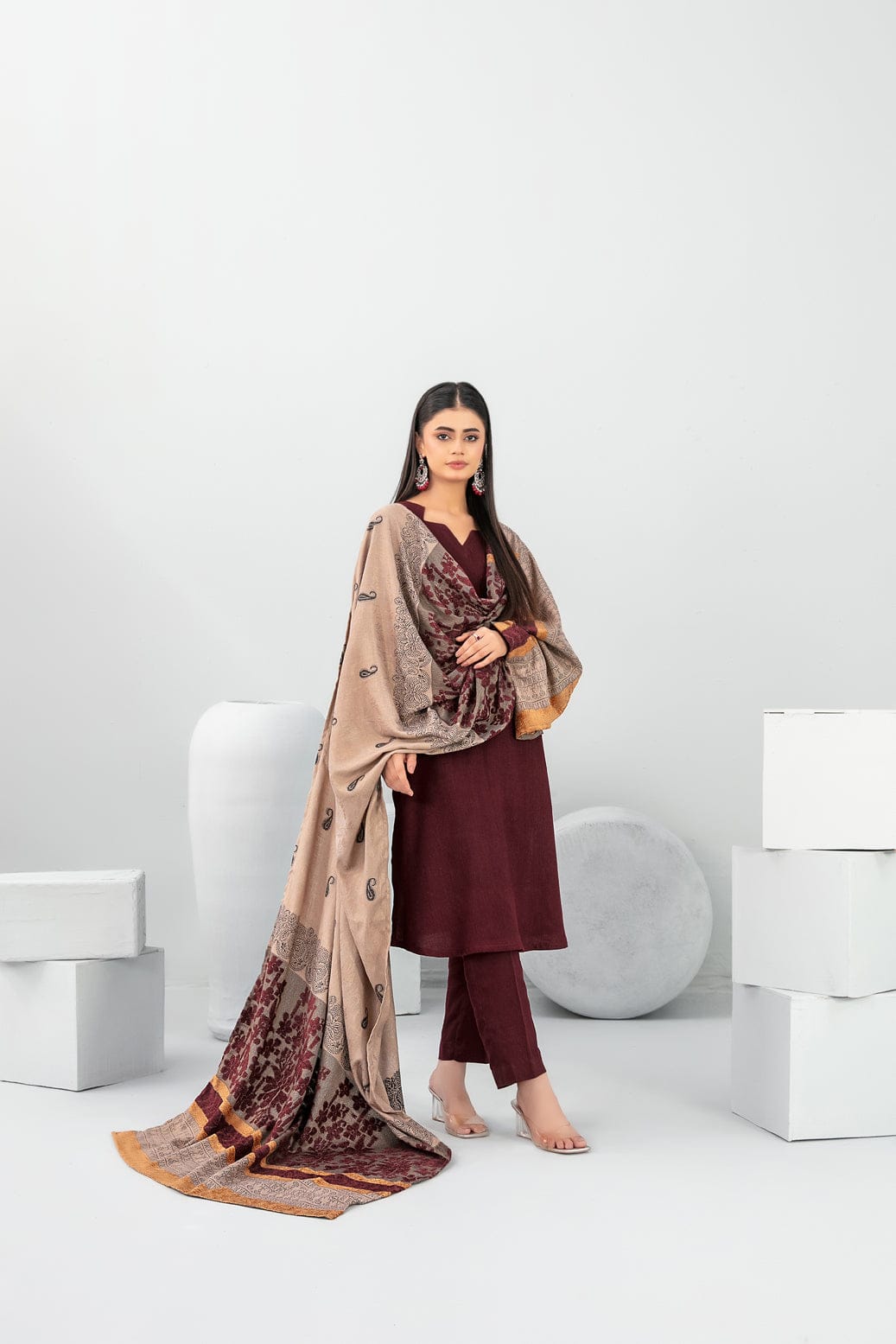 Meela by Tawakkal Fabrics Plain 3 Piece Unstitched Peach Leather Suit D-5687