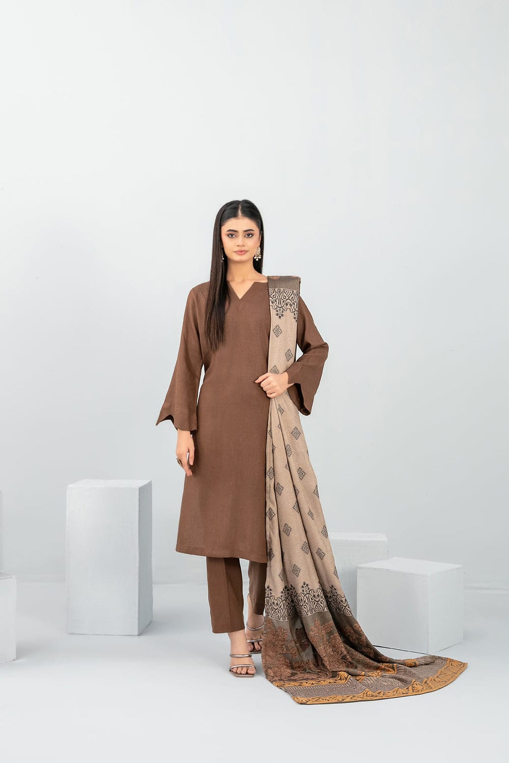 Meela by Tawakkal Fabrics Plain 3 Piece Unstitched Peach Leather Suit D-5688