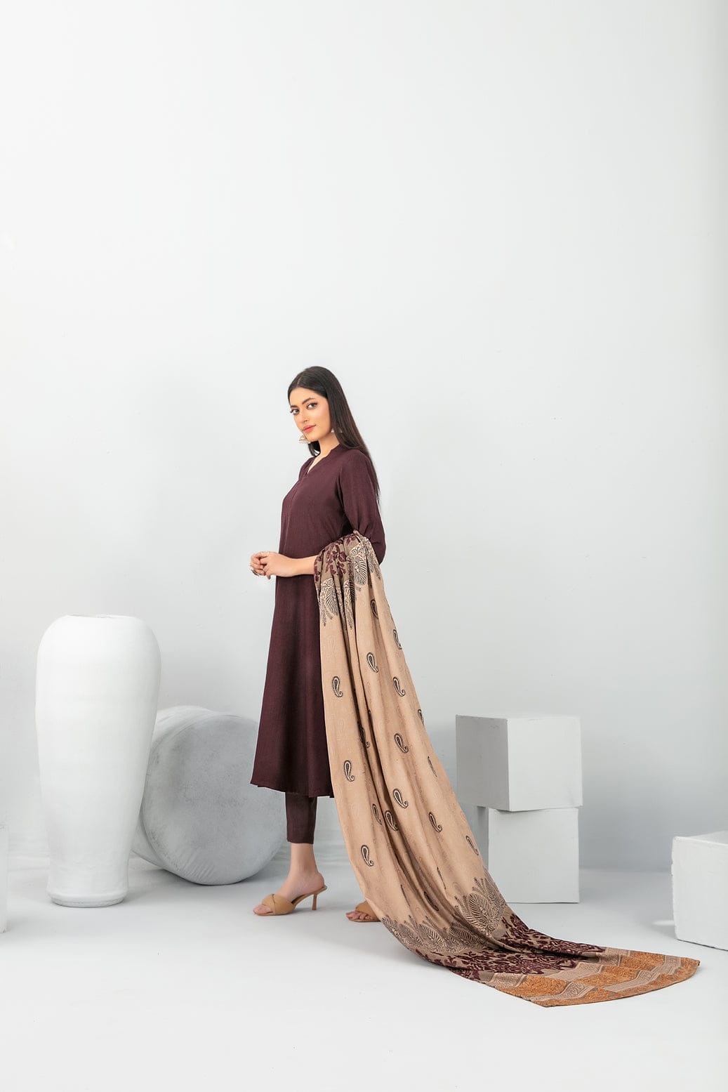 Meela by Tawakkal Fabrics Plain 3 Piece Unstitched Peach Leather Suit D-5689