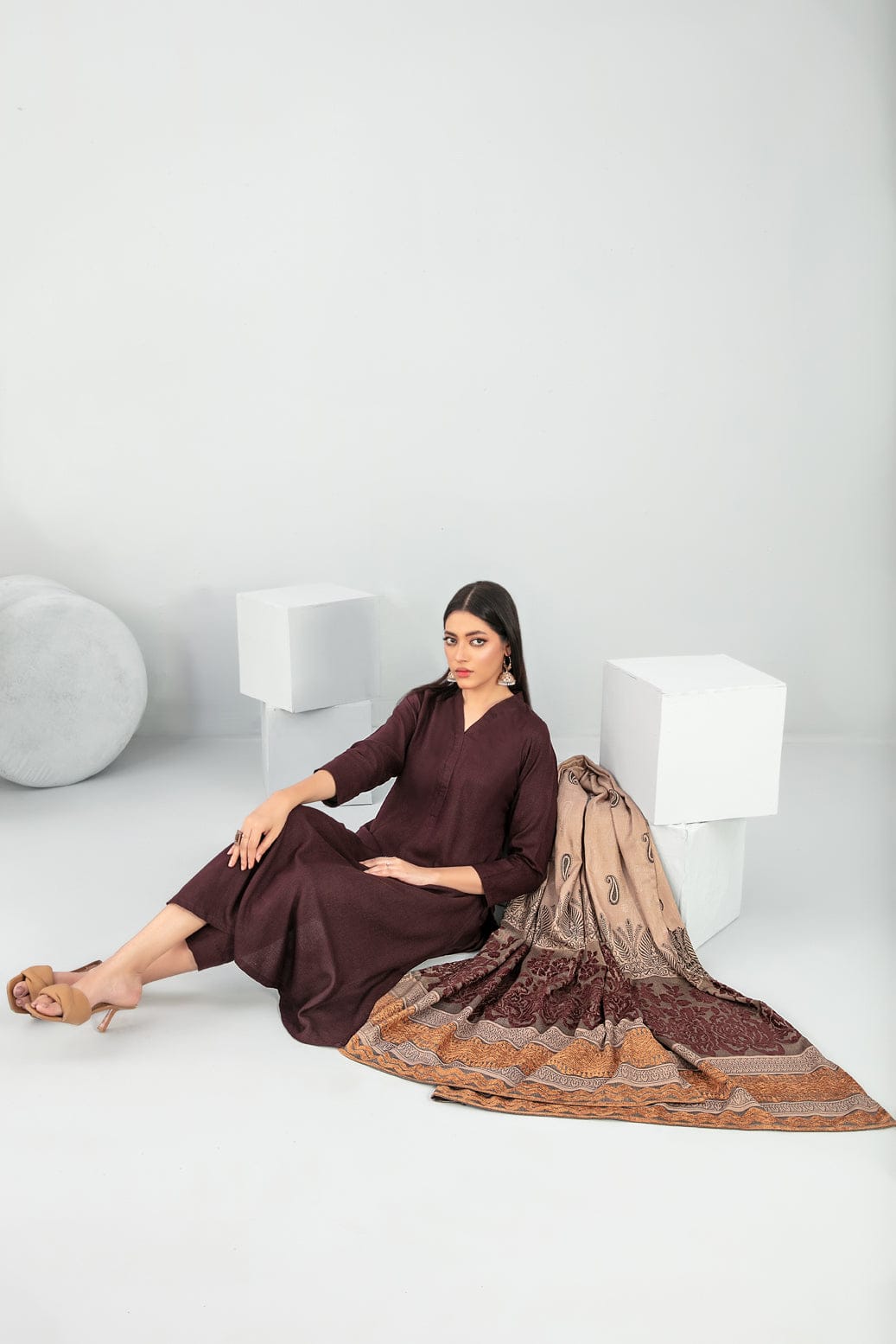 Meela by Tawakkal Fabrics Plain 3 Piece Unstitched Peach Leather Suit D-5689