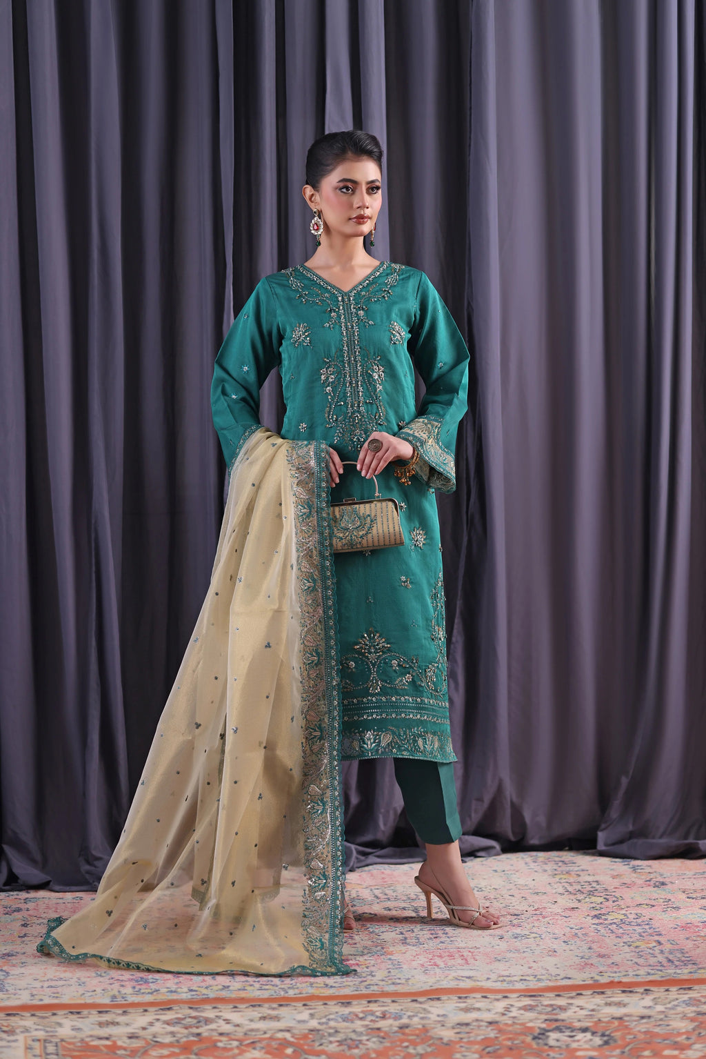 Orchid by Dressline 3 Piece Semi Stitched Organza with Clutch 8090-C