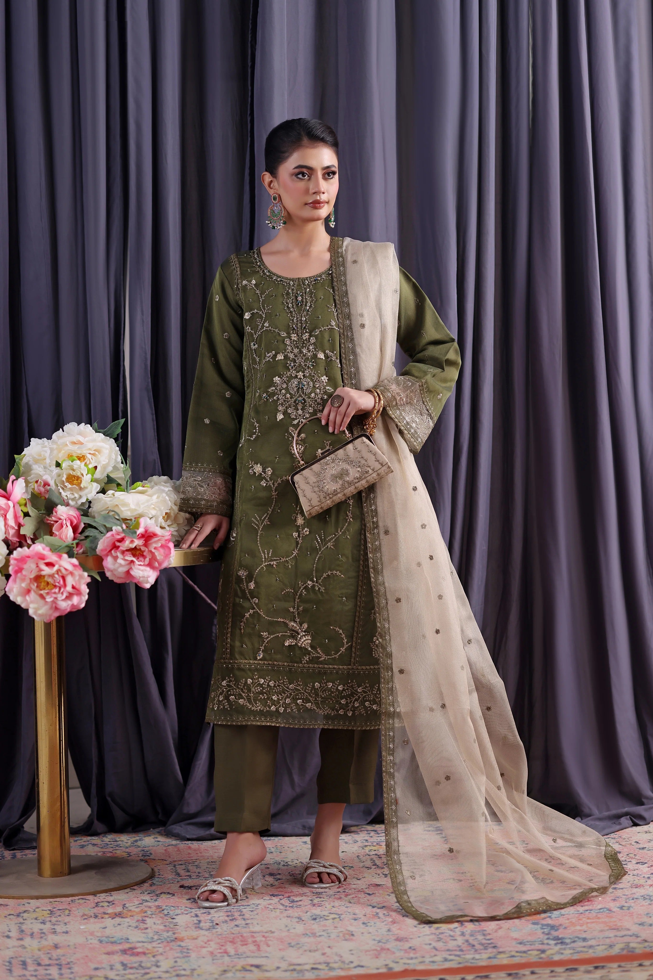 Orchid by Dressline 3 Piece Semi Stitched Organza with Clutch 8090-B