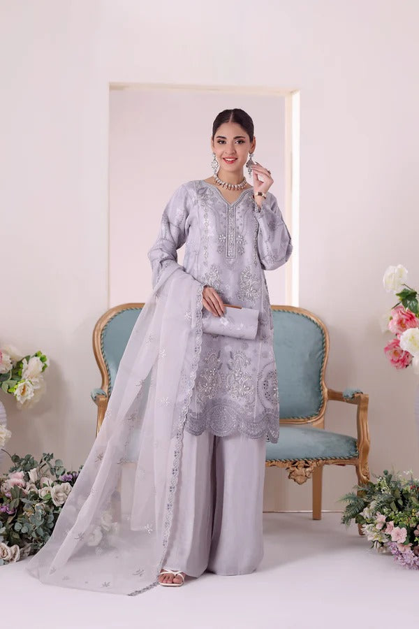 Zunn by Dressline 3 Piece Semi Stitched Organza with Clutch 14198-D