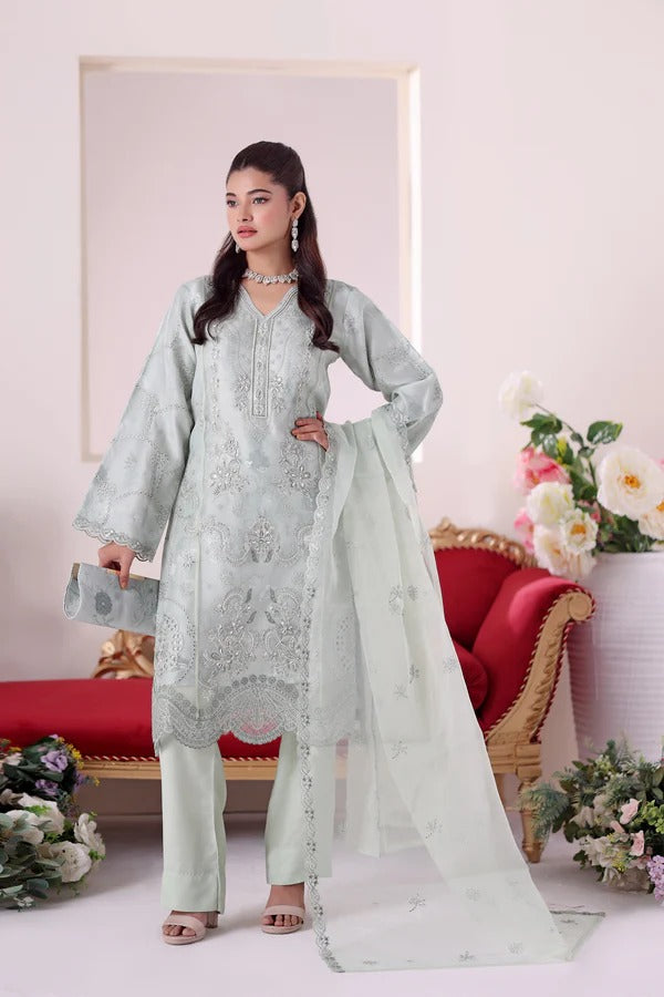 Zunn by Dressline 3 Piece Semi Stitched Organza with Clutch 14198-A