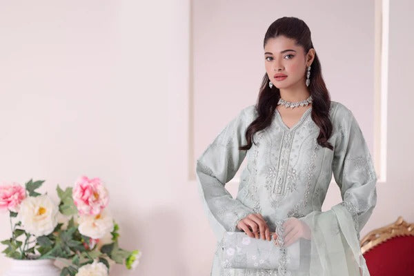 Zunn by Dressline 3 Piece Semi Stitched Organza with Clutch 14198-A