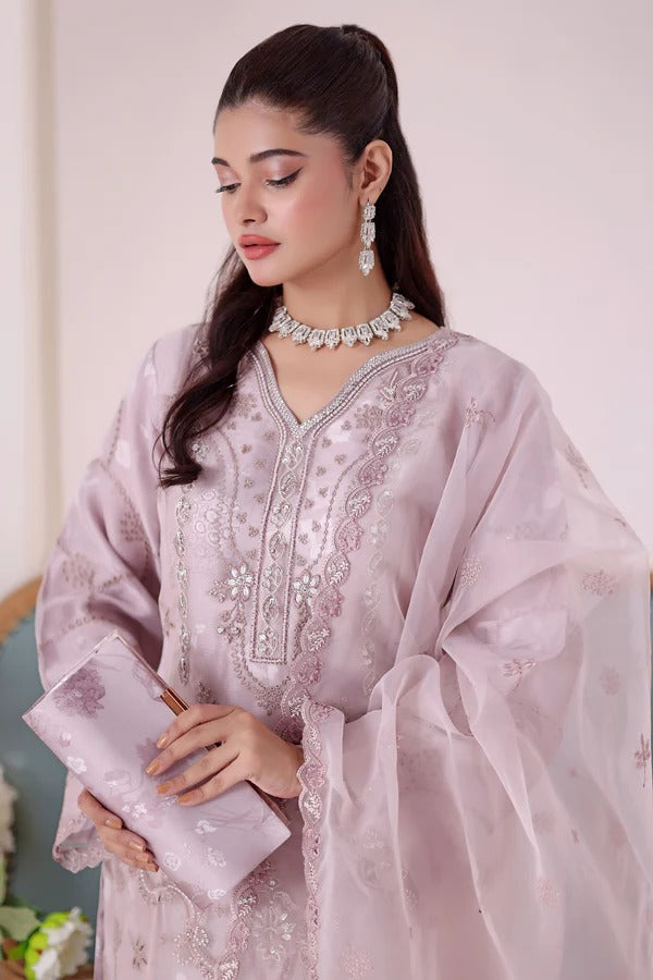 Zunn by Dressline 3 Piece Semi Stitched Organza with Clutch 14198-C