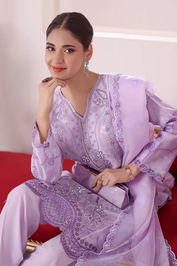 Zunn by Dressline 3 Piece Semi Stitched Organza with Clutch 14198-B