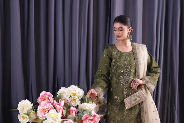 Orchid by Dressline 3 Piece Semi Stitched Organza with Clutch 8090-B