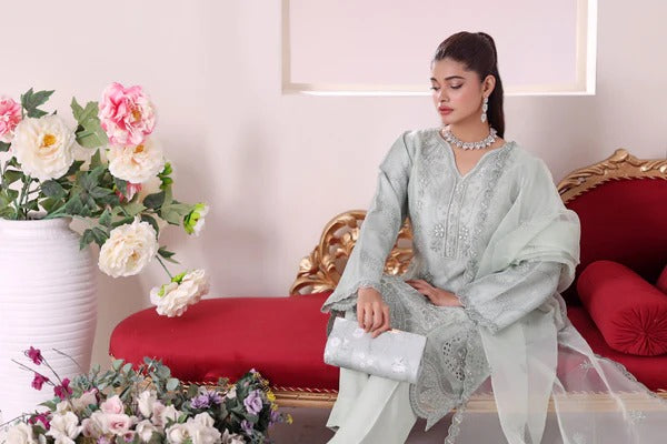 Zunn by Dressline 3 Piece Semi Stitched Organza with Clutch 14198-A