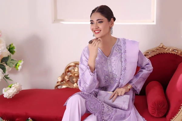 Zunn by Dressline 3 Piece Semi Stitched Organza with Clutch 14198-B