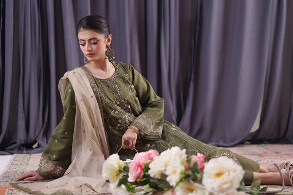 Orchid by Dressline 3 Piece Semi Stitched Organza with Clutch 8090-B