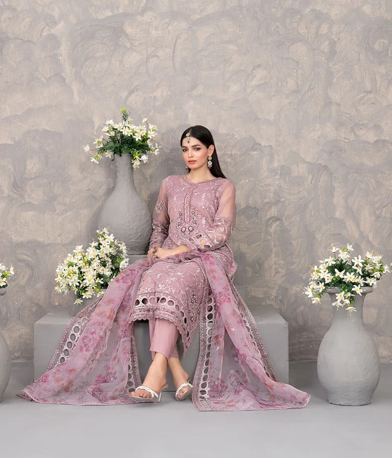 Dilkash by Tawakkal Fabrics 3 piece semi stitched Organza D-4272