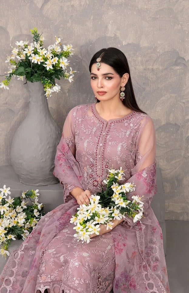 Dilkash by Tawakkal Fabrics 3 piece semi stitched Organza D-4272